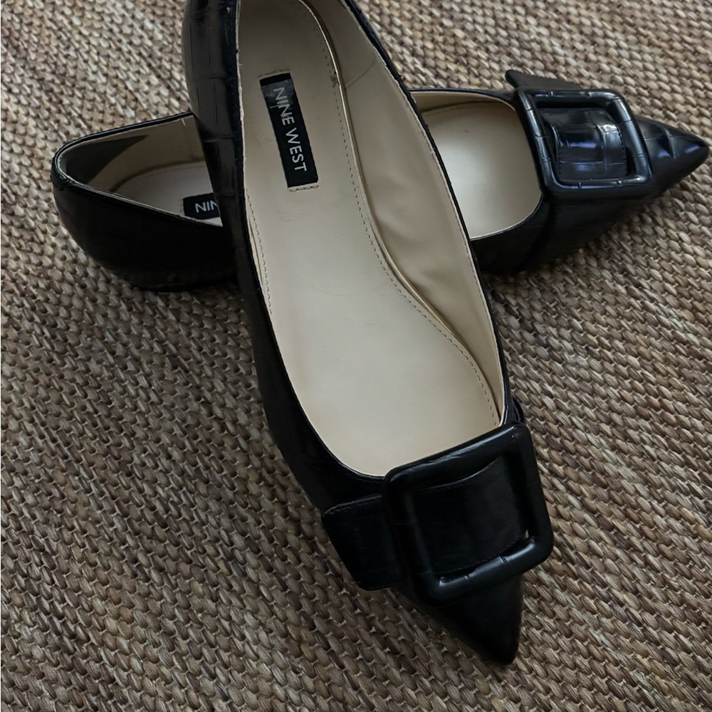 Nine West Black Buckle Flats